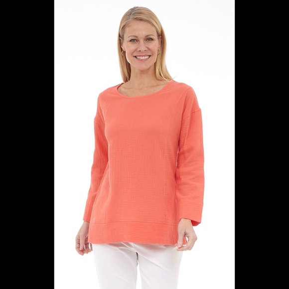 Tangerine Cotton Bubble Gauze Top - Picture 1 of 4